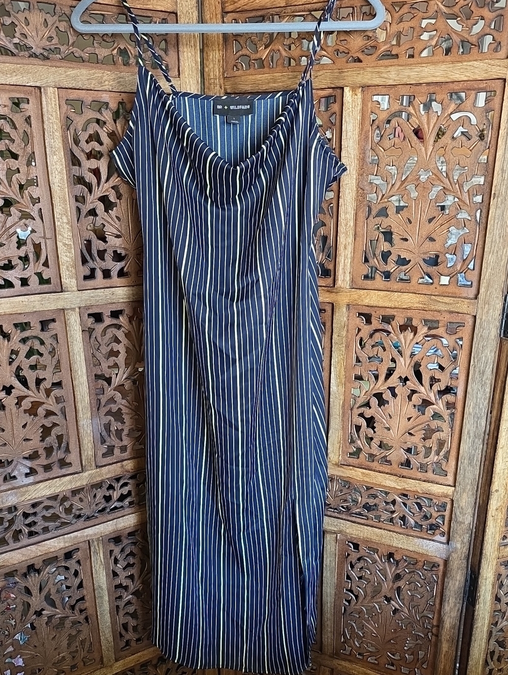 BP + Wild⁸fang Navy Blue Pinstripe Slip Dress
